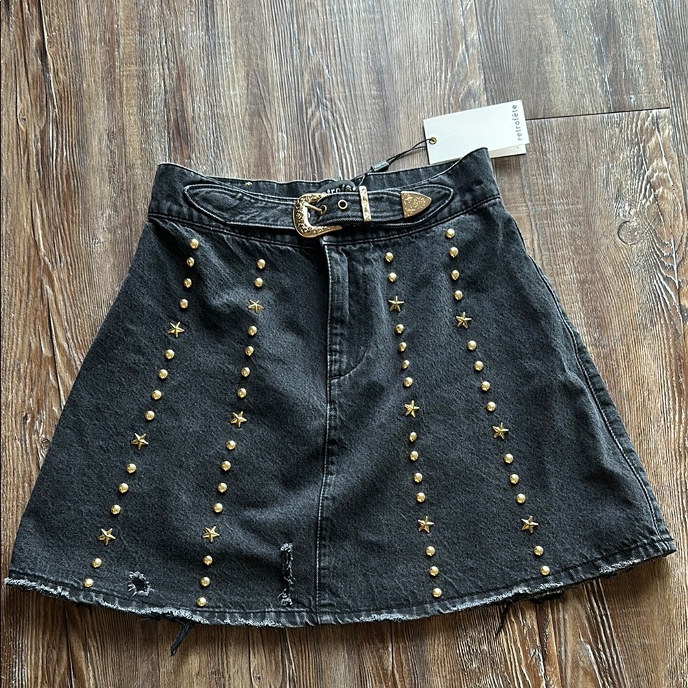 Retrofete Black Skirt with Gold Star Accents